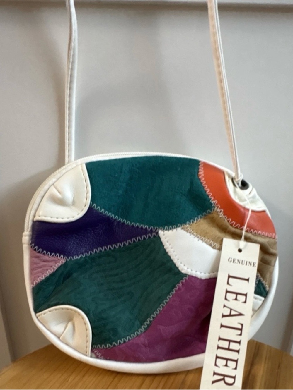 Genuine Leather Multicolor Patchwork Crossbody Bag - White Trim